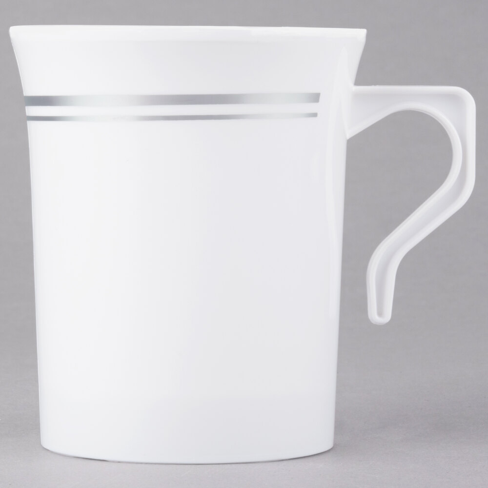 Visions Halo 8 oz. White Plastic Coffee Mug With Silver Bands - 120/Case