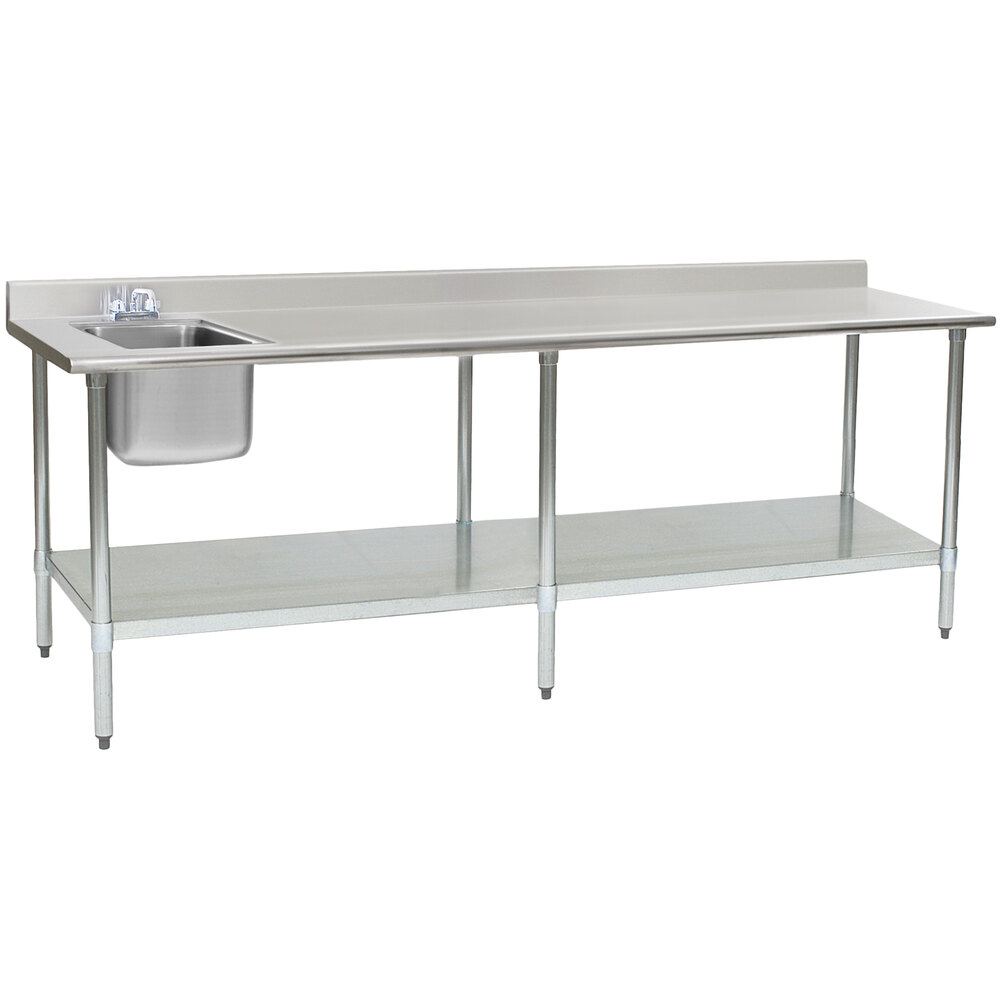 Eagle Group T3096SEB-BS-E23 30" x 96" Stainless Steel Deluxe Work Table with Sink - Sink on Left