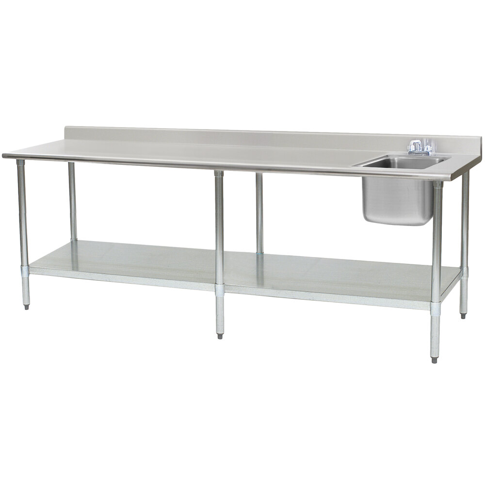 Eagle Group T3096SEB-BS-E23 30" x 96" Stainless Steel Deluxe Work Table with Sink - Sink on Right
