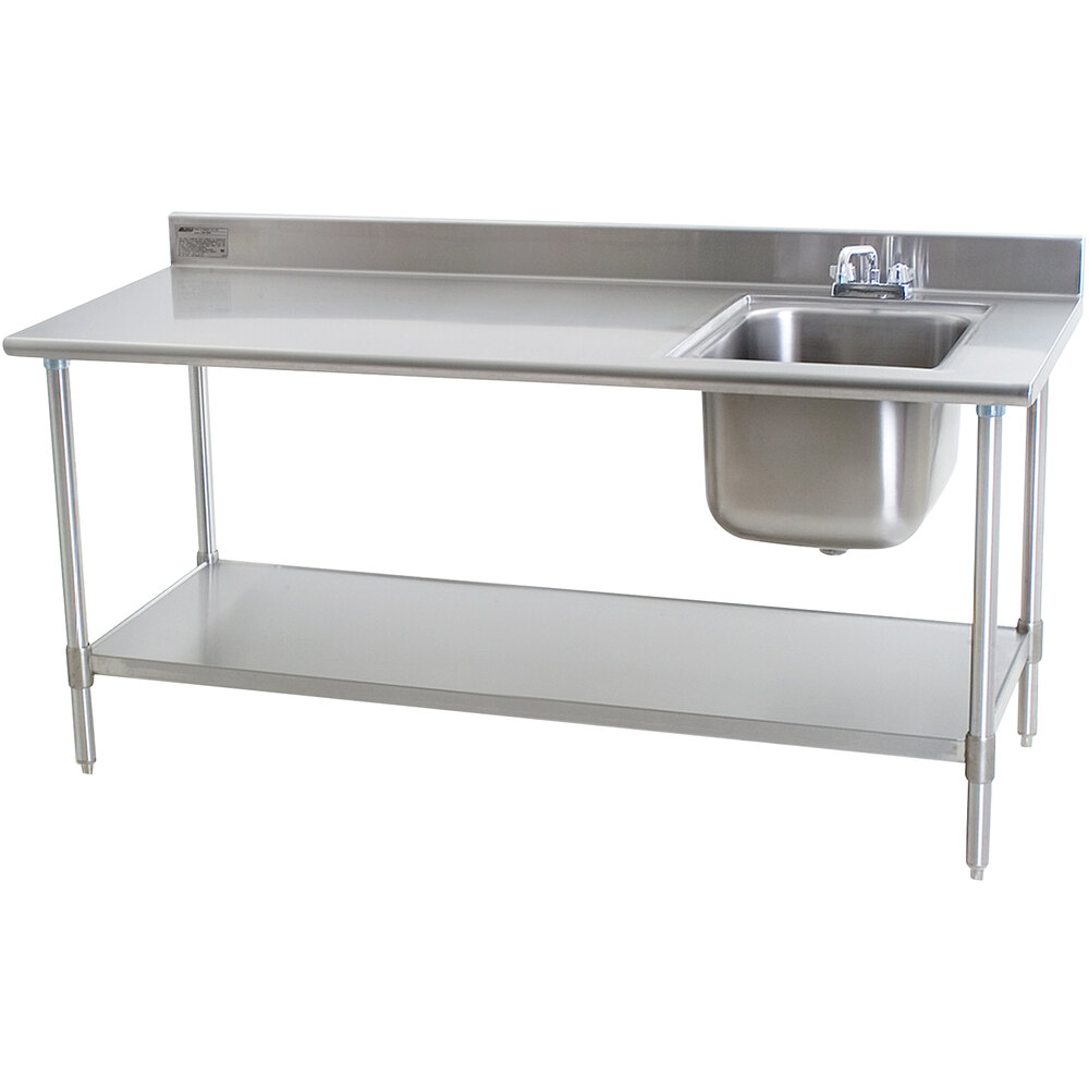 Eagle Group T3072SEB-BS-E23 30" x 72" Stainless Steel Deluxe Work Table with Sink - Sink on Right