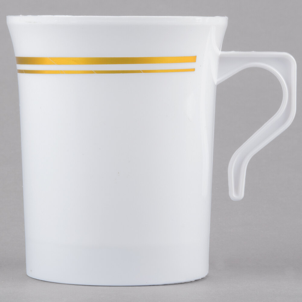 Visions Halo 8 oz. White Plastic Coffee Mug with Gold Bands - 120/Case