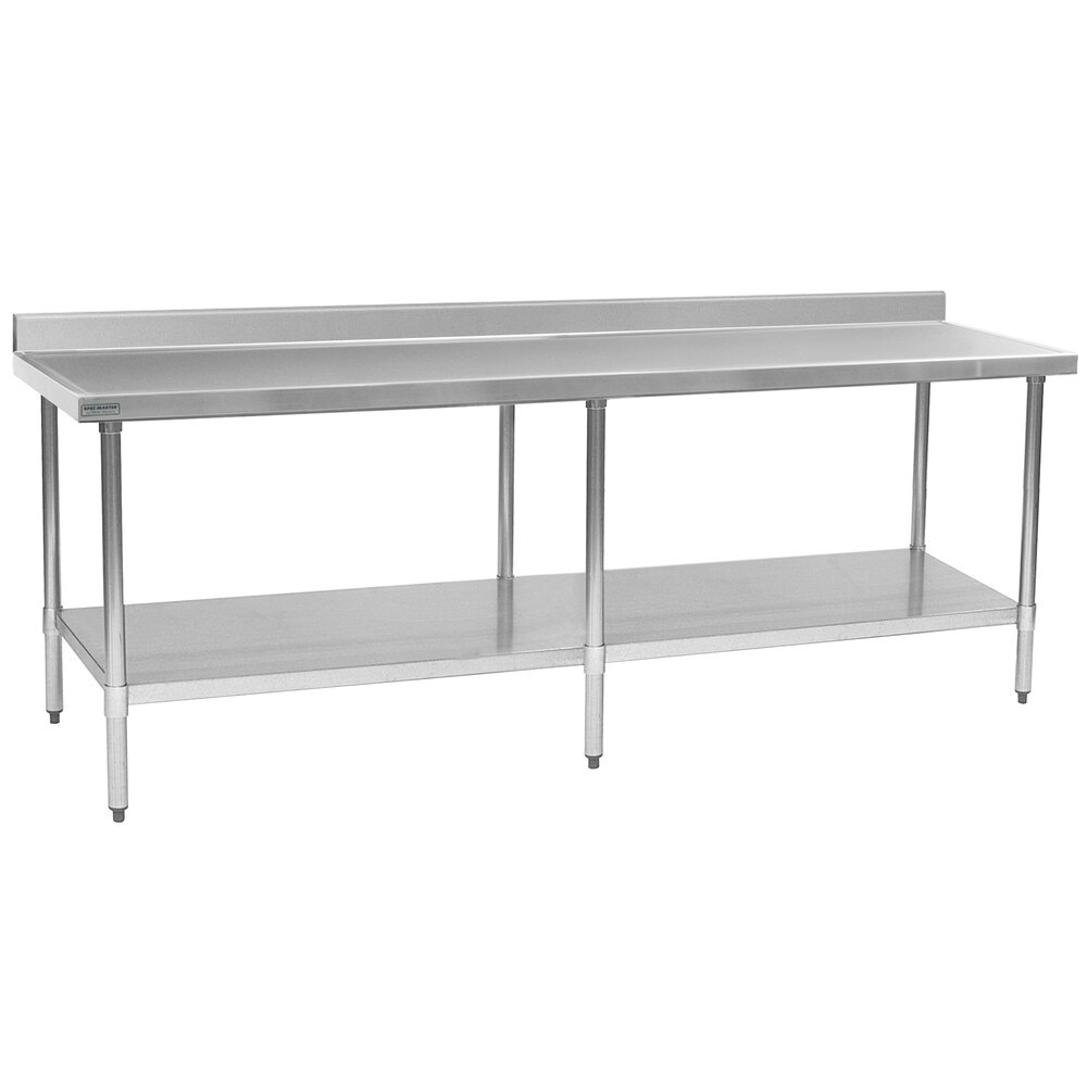 Eagle Group T30108EM-BS 30" x 108" Stainless Steel Work Table with Galvanized Undershelf and 4 1/2" Backsplash