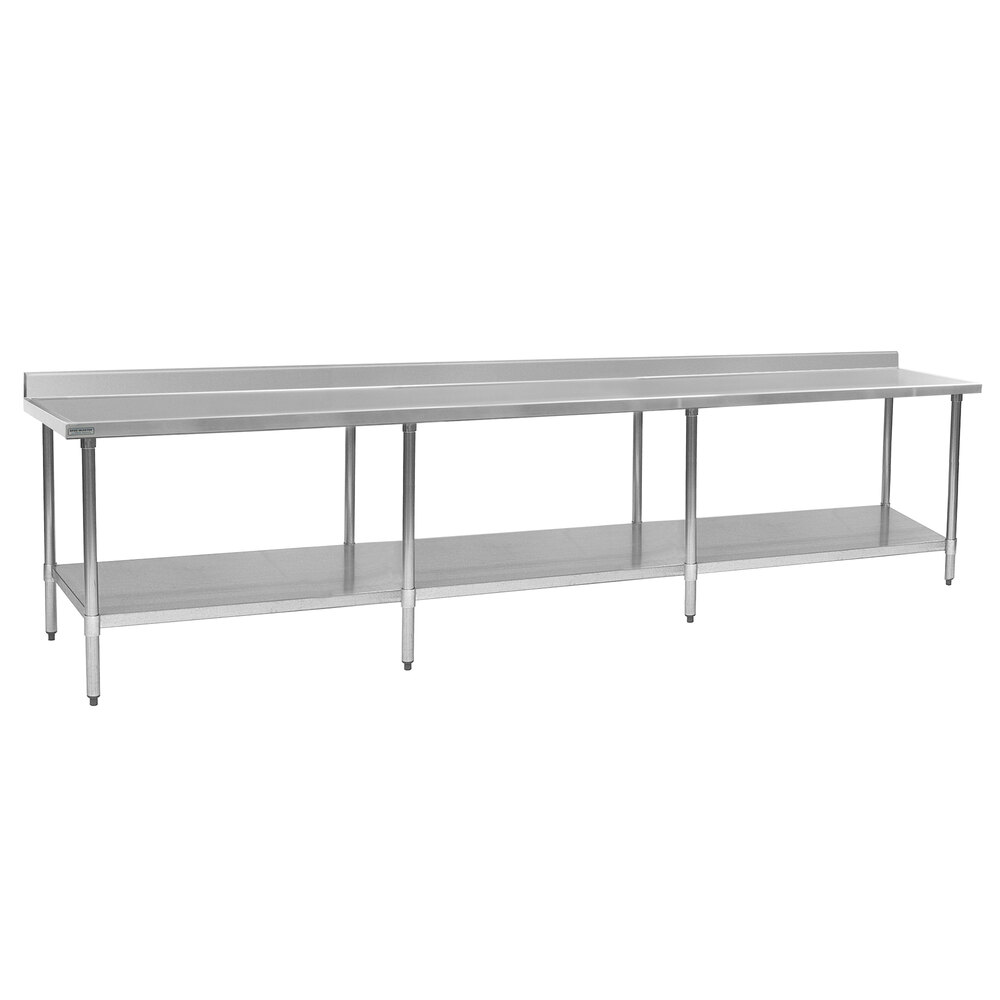Eagle Group T24144EM-BS 24" x 144" Stainless Steel Work Table with Galvanized Undershelf and 4 1/2" Backsplash
