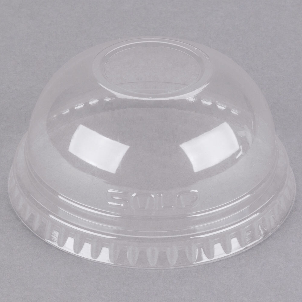 Dart DLR685 7 oz. Clear PET Plastic Dome Lid with 1" Hole - 2,500/Case