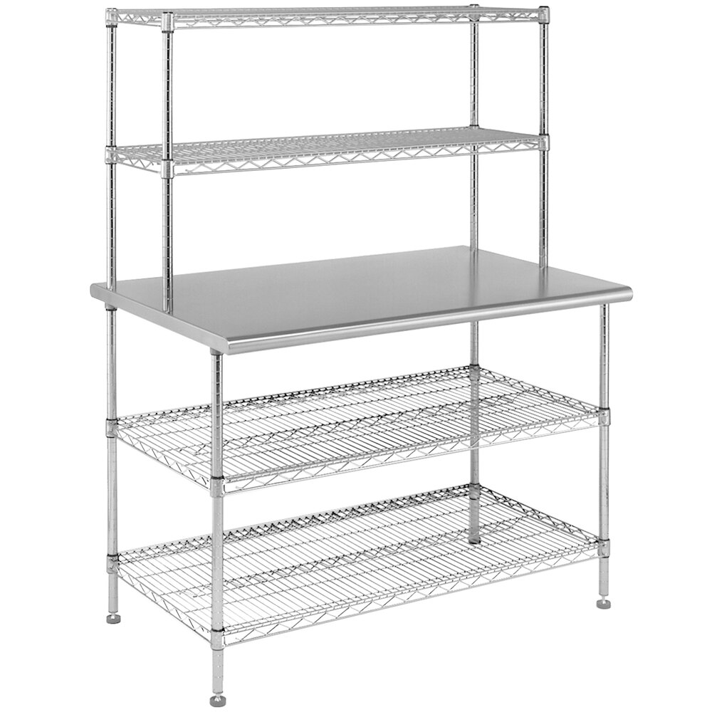 Eagle Group T3048EBW-2 30" x 48" Stainless Steel Table with 2 Chrome Wire Undershelves and 2 Chrome Wire Overshelves