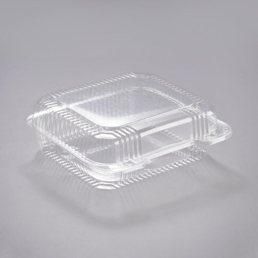 Dart PET51UT1 StayLock® 8 1/4" x 7 3/4" x 3" Clear Hinged PET Plastic Medium Container - 250/Case