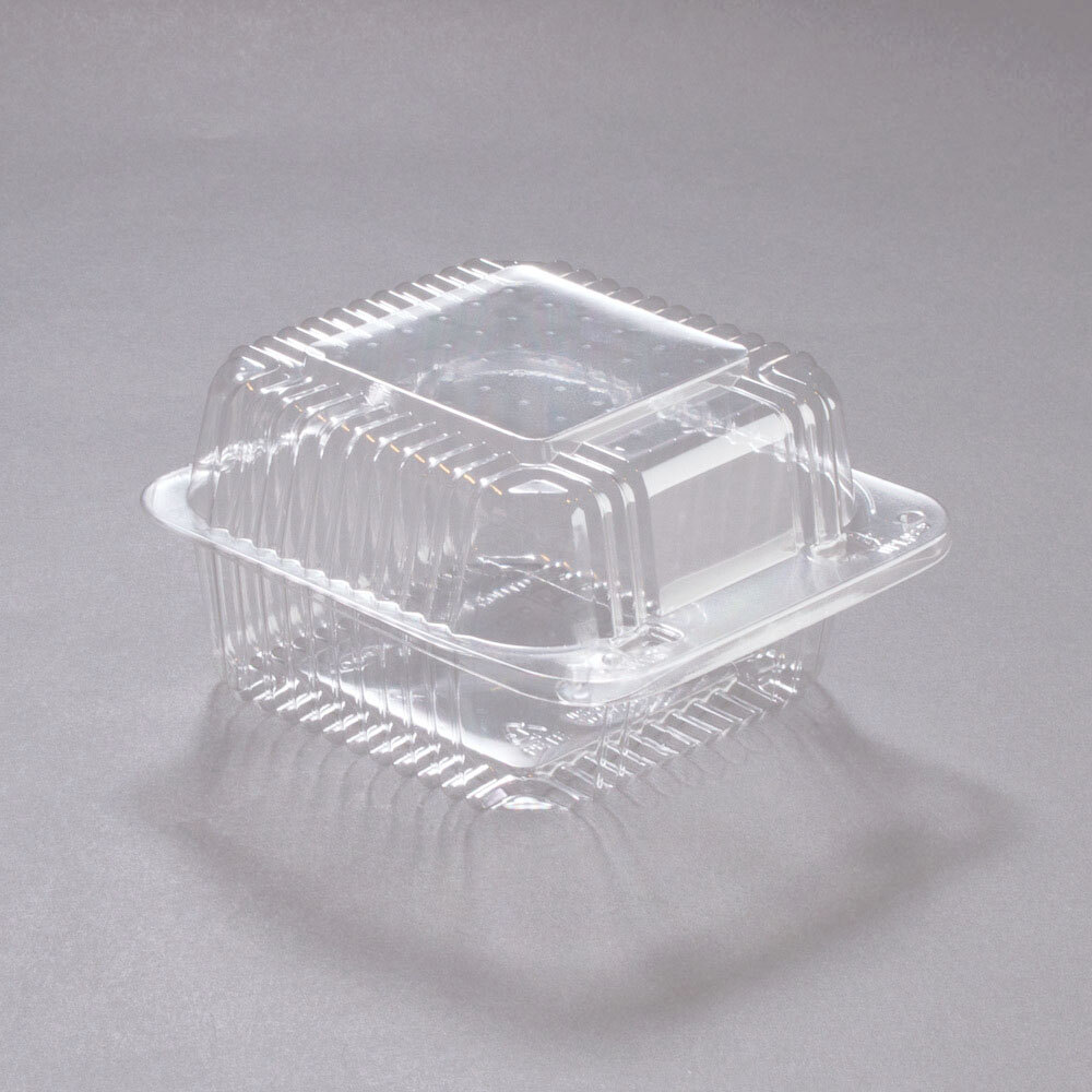 Dart PET20UTD StayLock® 5 1/4" x 5 5/8" x 3 1/4" Clear Hinged PET Plastic 5" Square Deep Base Container - 500/Case
