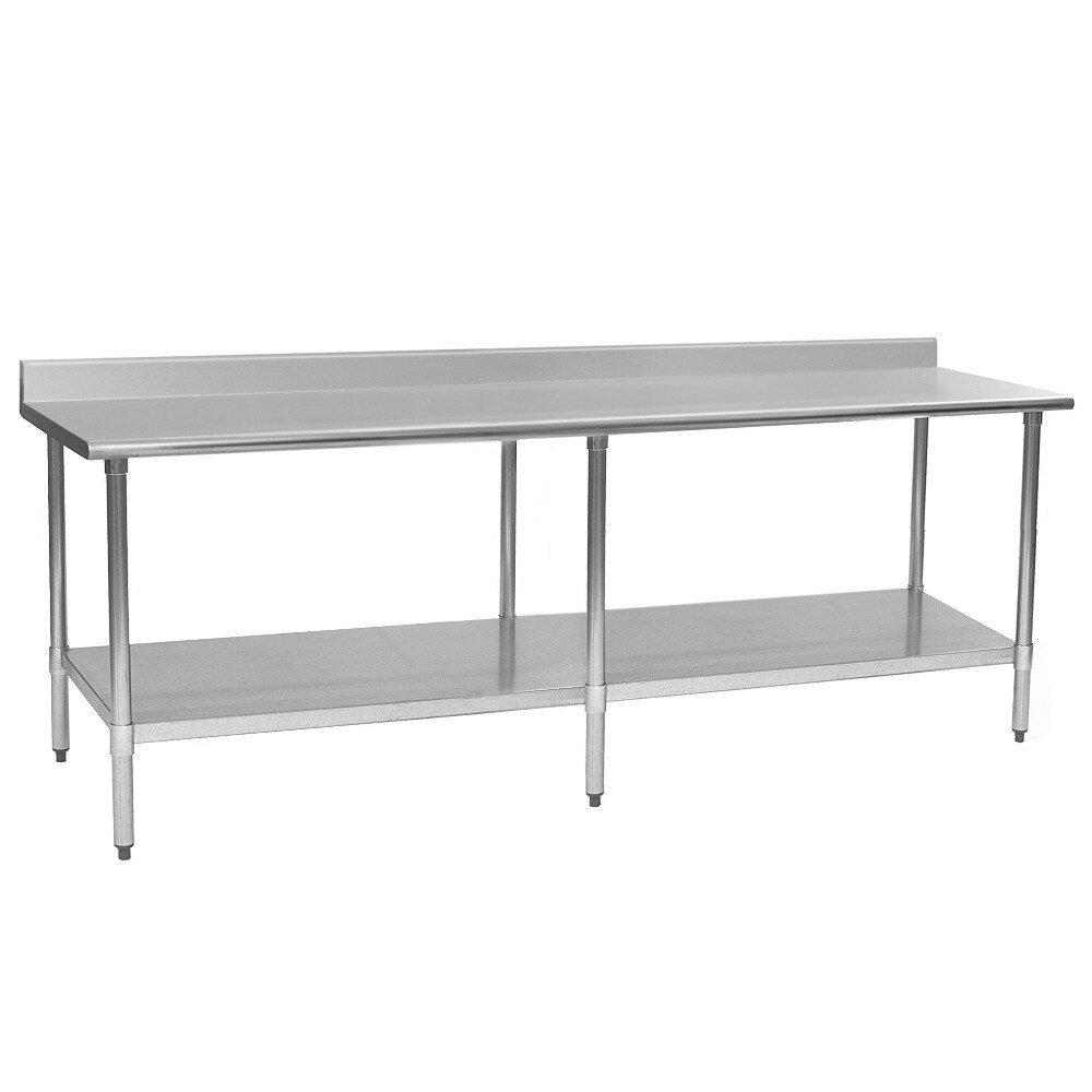 Eagle Group T24120SB-BS 24" x 120" Stainless Steel Work Table with Undershelf and 4 1/2" Backsplash