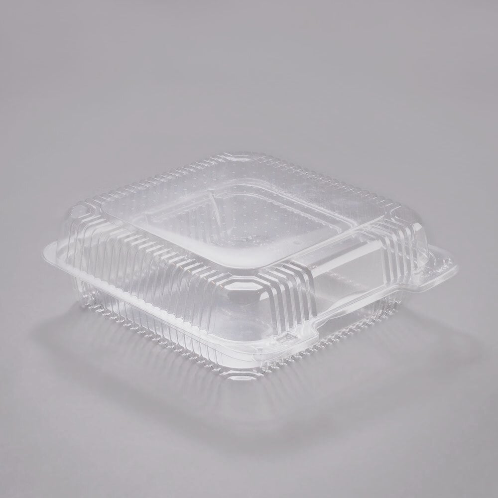 Dart PET55UT1 StayLock® 9" x 8 5/8" x 3" Clear Hinged PET Plastic Large Container - 200/Case