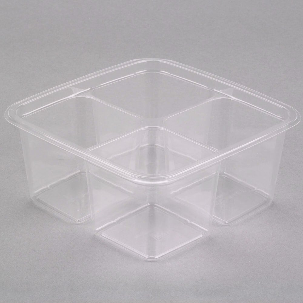 Fabri-Kal GS6-4 Greenware 4-Compartment Clear PLA Plastic Compostable Container - 50/Pack