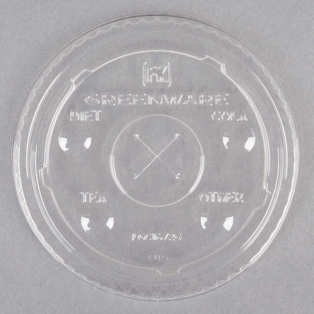 Fabri-Kal LGC12-24 Greenware 12, 16, 20, and 24 oz. Compostable Clear Plastic Lid with Straw Slot - 100/Pack