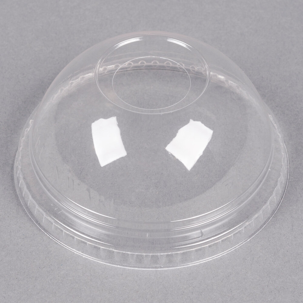 Fabri-Kal DLGC12/20 Greenware Compostable Clear Plastic Dome Lid with 1" Hole - 100/Pack