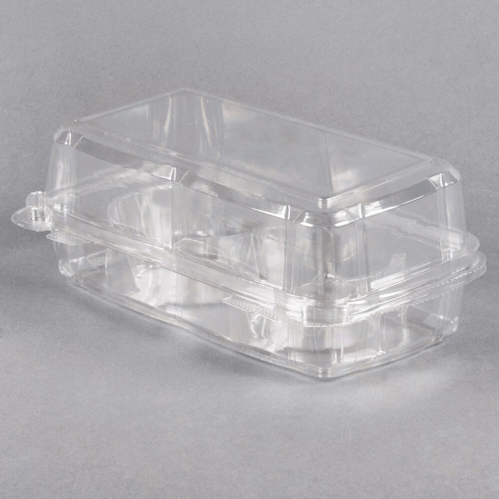 Inno-Pak 2 Compartment Clear Hinged Cupcake / Muffin Container - 24/Pack