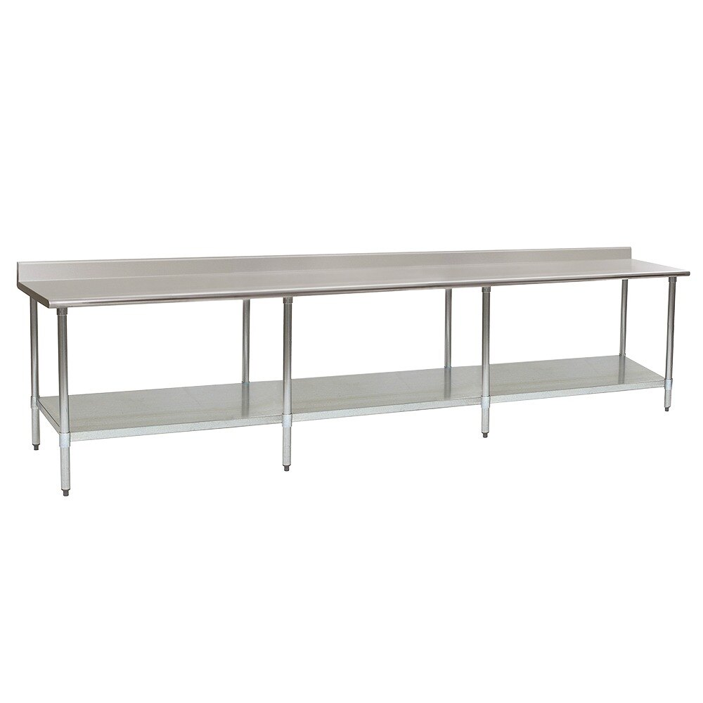 Eagle Group T24144EB-BS 24" x 144" Stainless Steel Work Table with Galvanized Undershelf and 4 1/2" Backsplash