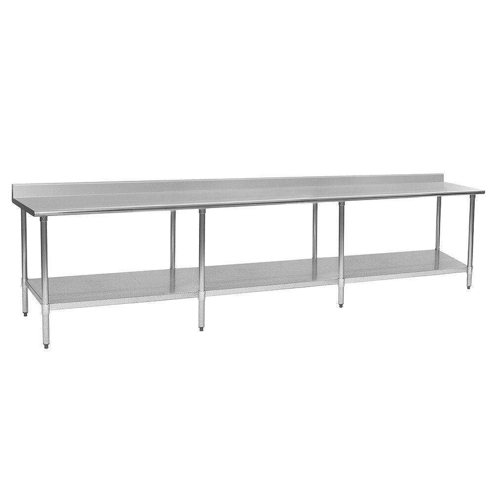 Eagle Group T24132SB-BS 24" x 132" Stainless Steel Work Table with Undershelf and 4 1/2" Backsplash