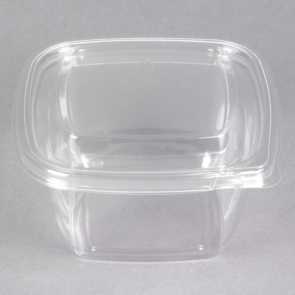 Sabert SureStrip® 16 oz. Clear PETE Square Tamper-Evident, Tamper-Resistant Bowl with Lid - 250/Case