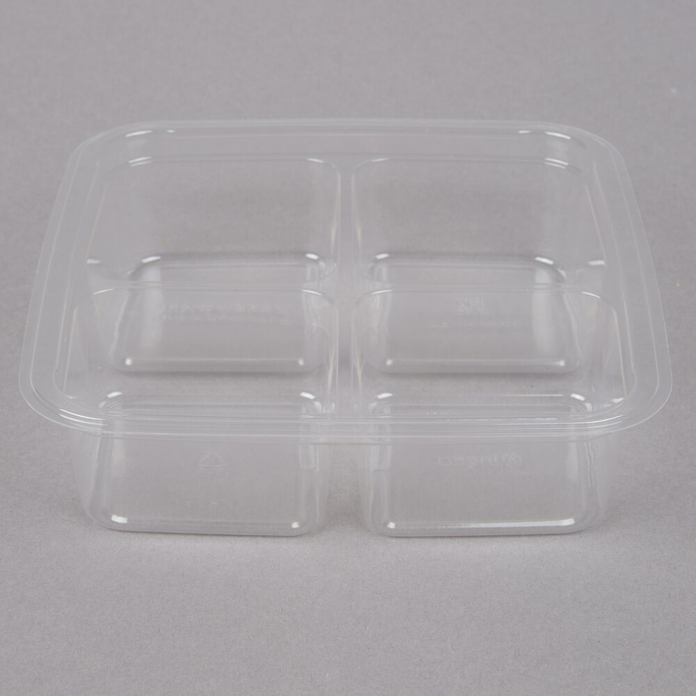 Fabri-Kal GS6-4S Greenware 16.7 oz. Shallow 4-Compartment Clear PLA Plastic Compostable Container - 50/Pack