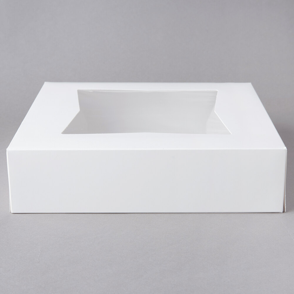 10" x 10" x 2 1/2" White Customizable Auto-Popup Window Bakery Box - 200/Case