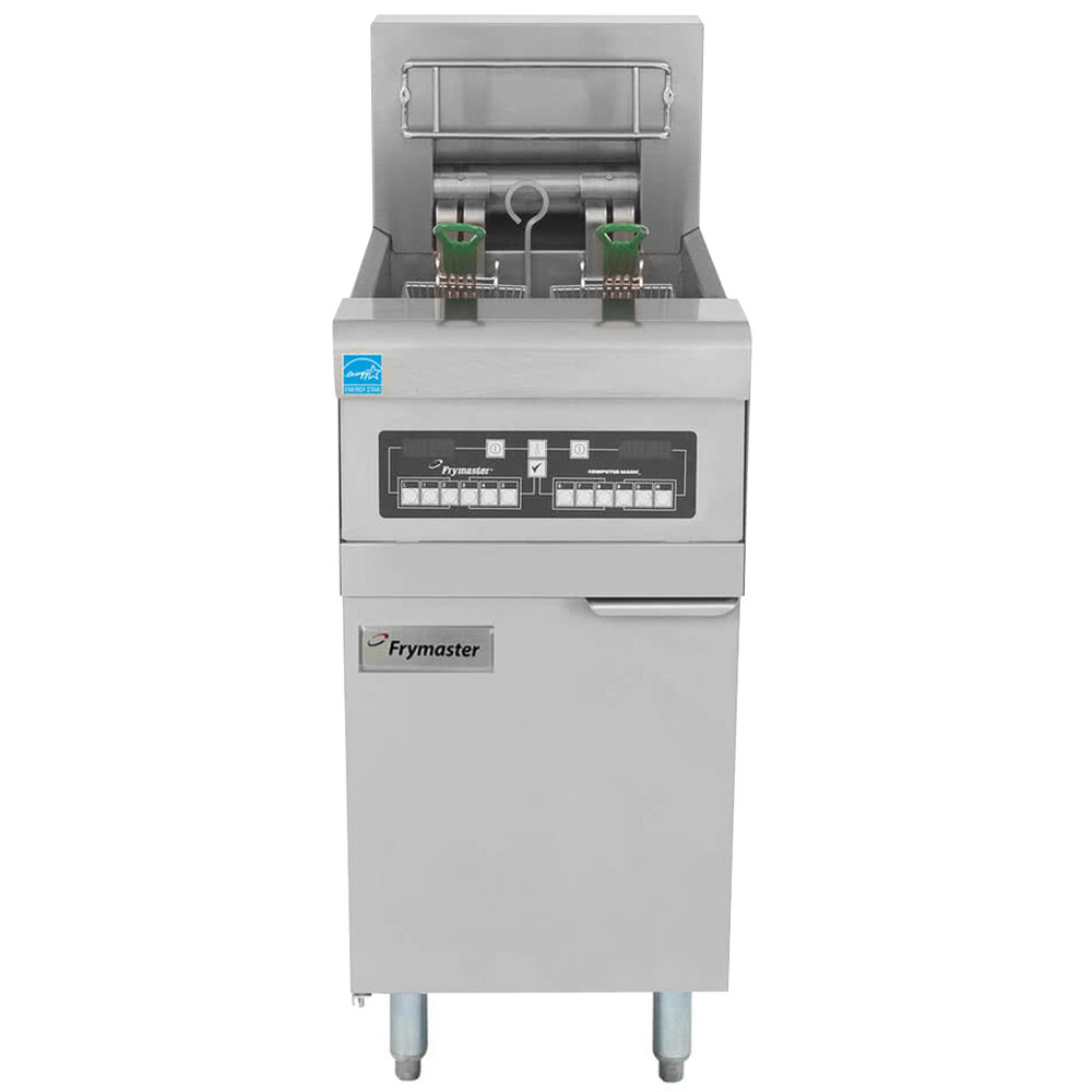 Frymaster RE14-2C-SD 50 lb. Split Pot High Efficiency Electric Floor Fryer with CM3.5 Controls - 240V, 3 Phase, 14 KW