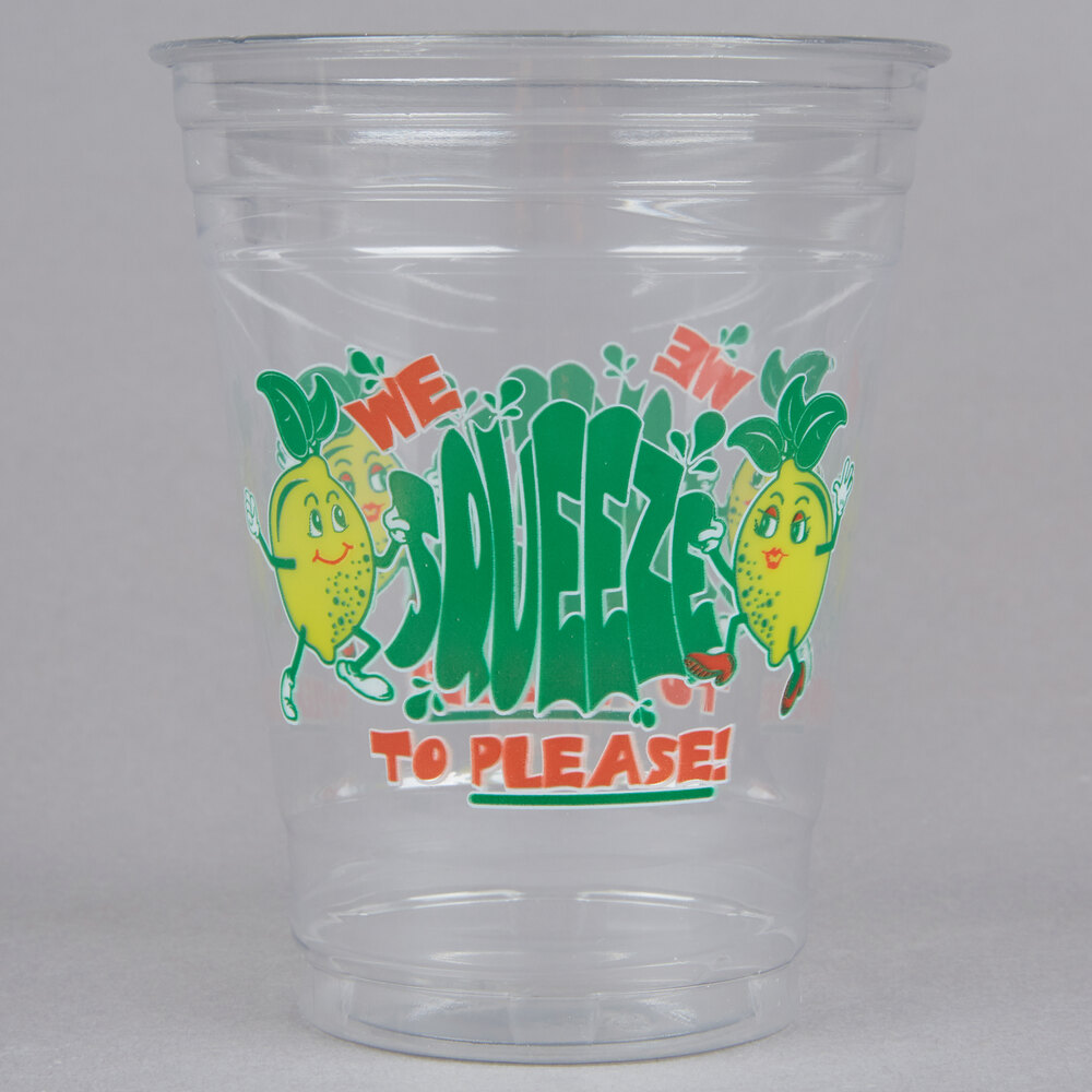 16 oz. Clear "We Squeeze to Please" Plastic Lemonade Cup - 1,000/Case