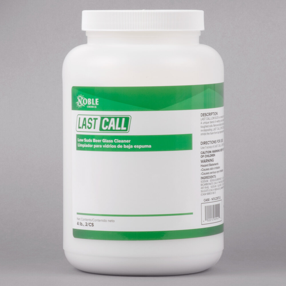 Noble Chemical 4 lb. / 64 oz. Last Call Concentrated Low Suds Powdered Bar Glass Cleaner