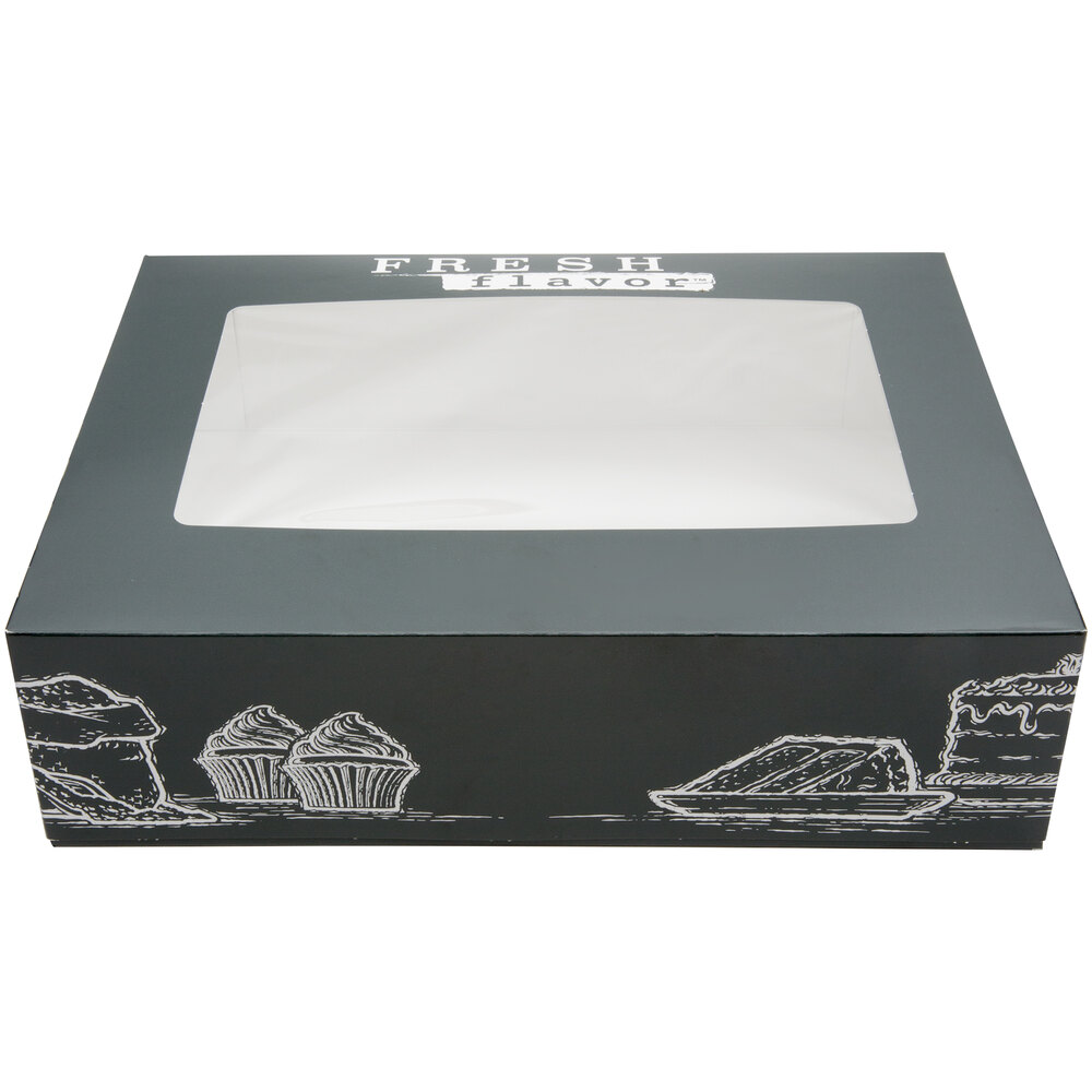 14" x 10" x 4" Auto-Popup Window Quarter Sheet Cake / Bakery Box with Fresh Print Design - 100/Case