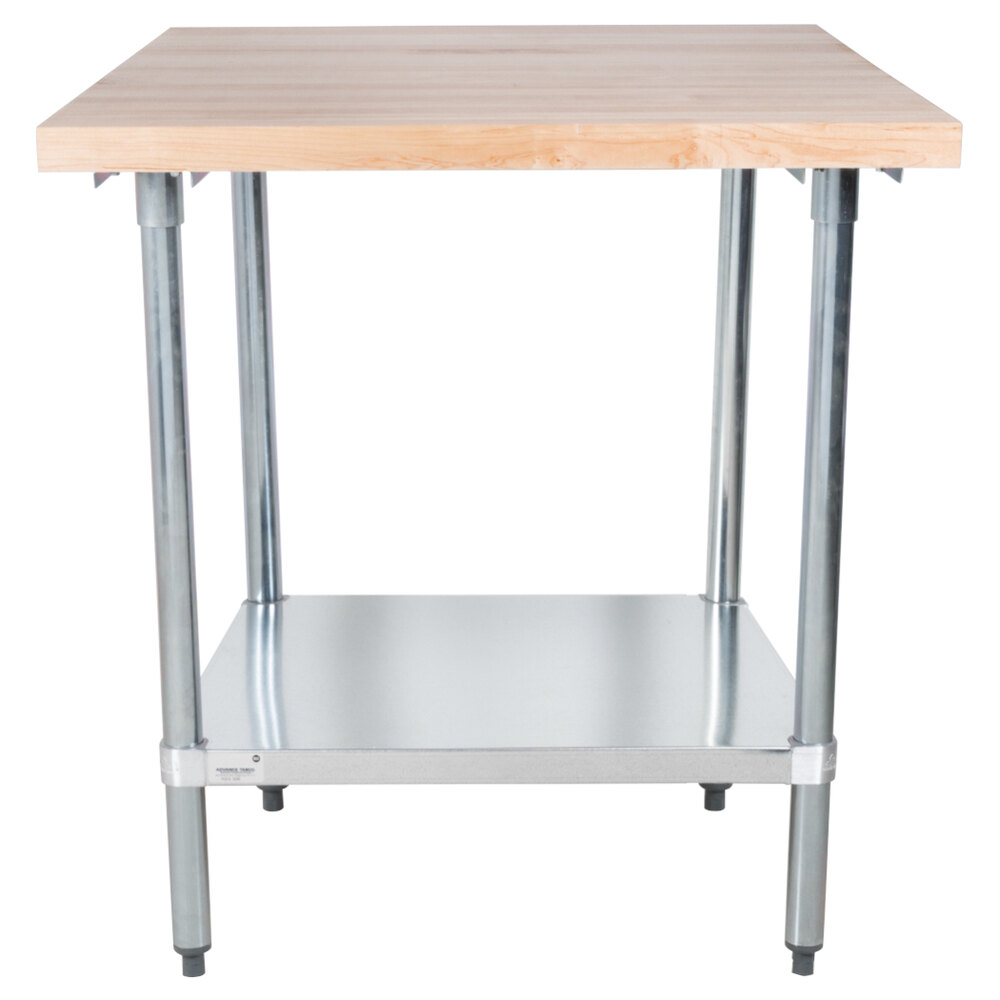 Advance Tabco H2G-363 Wood Top Work Table with Galvanized Base and Undershelf - 36" x 36"