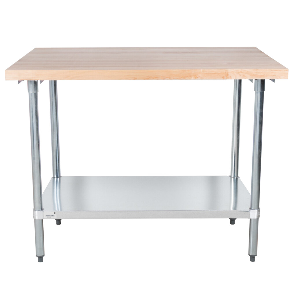 Advance Tabco H2G-244 Wood Top Work Table with Galvanized Base and Undershelf - 24" x 48"