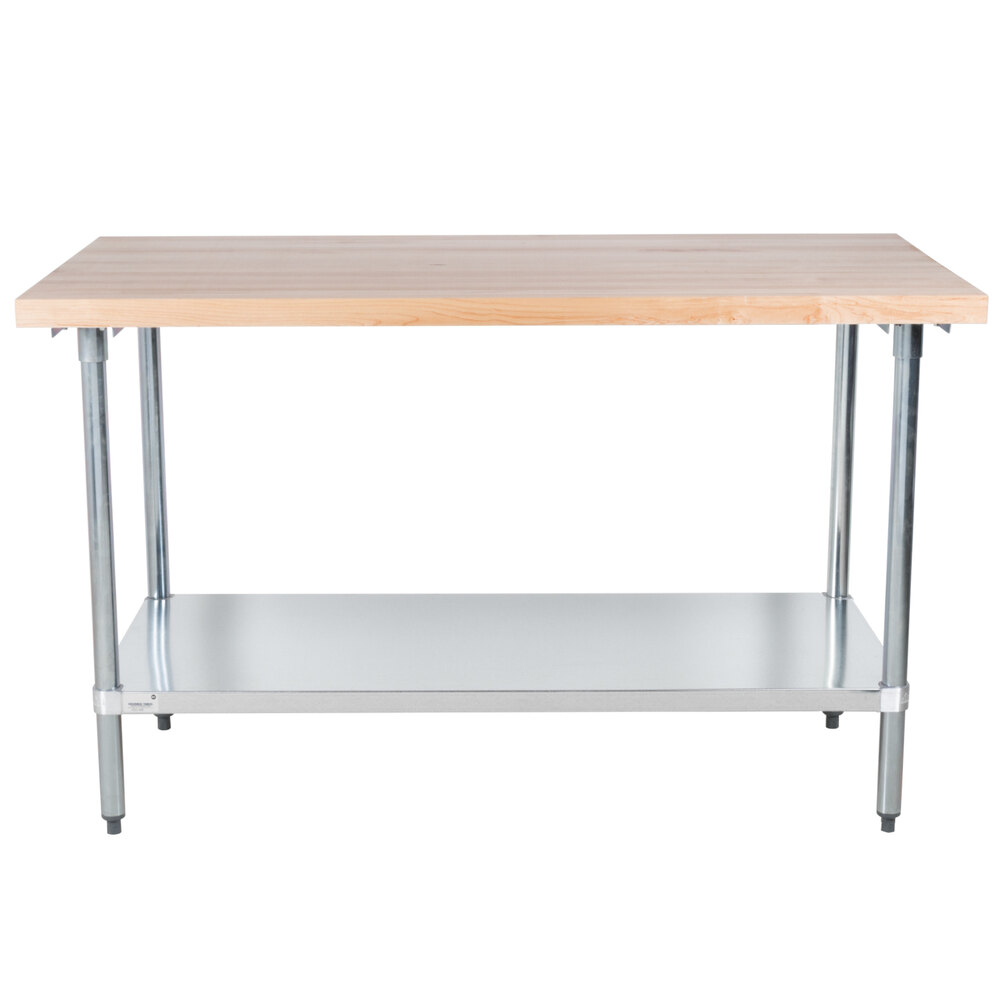 Advance Tabco H2G-245 Wood Top Work Table with Galvanized Base and Undershelf - 24" x 60"