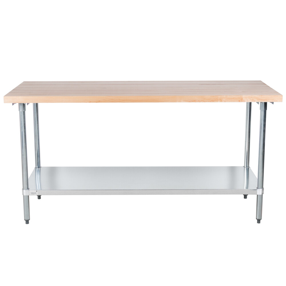 Advance Tabco H2G-366 Wood Top Work Table with Galvanized Base and Undershelf - 36" x 72"