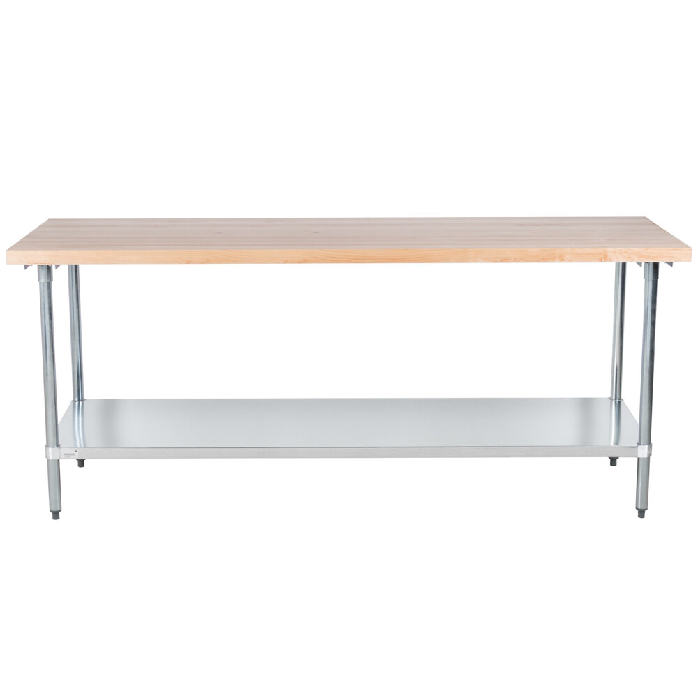 Advance Tabco H2G-367 Wood Top Work Table with Galvanized Base and Undershelf - 36" x 84"