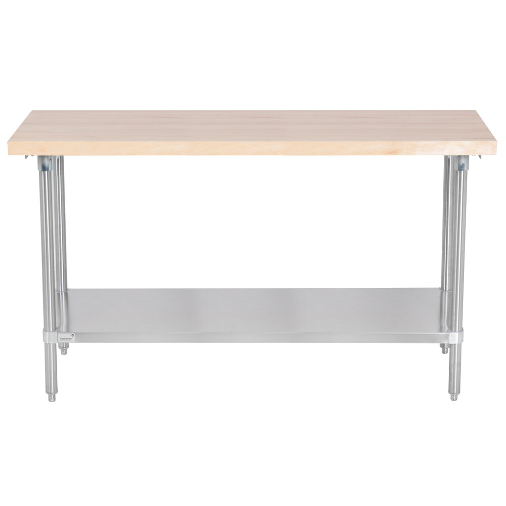 Advance Tabco H2S-245 Wood Top Work Table with Stainless Steel Base and Undershelf - 24" x 60"