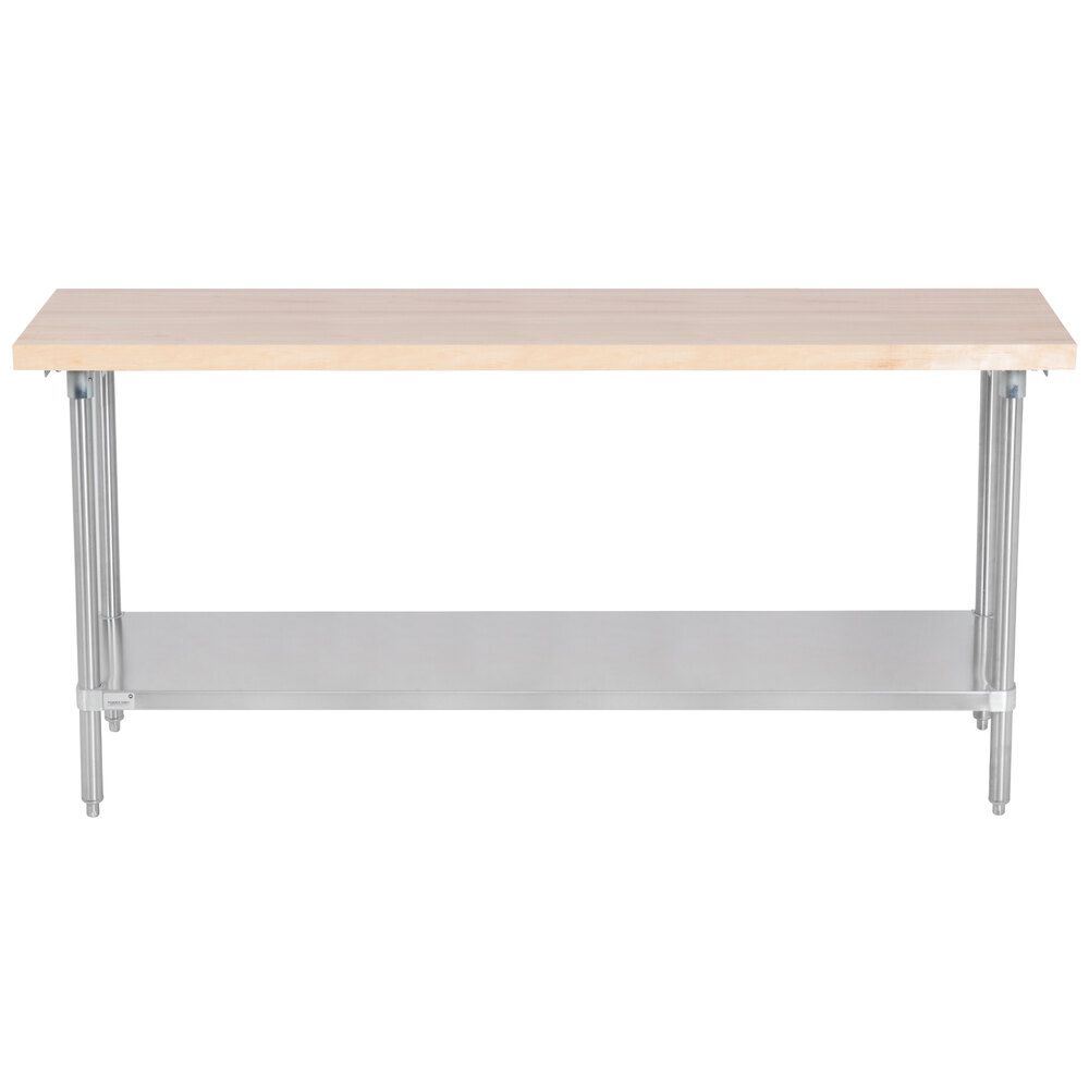 Advance Tabco H2S-246 Wood Top Work Table with Stainless Steel Base and Undershelf - 24" x 72"