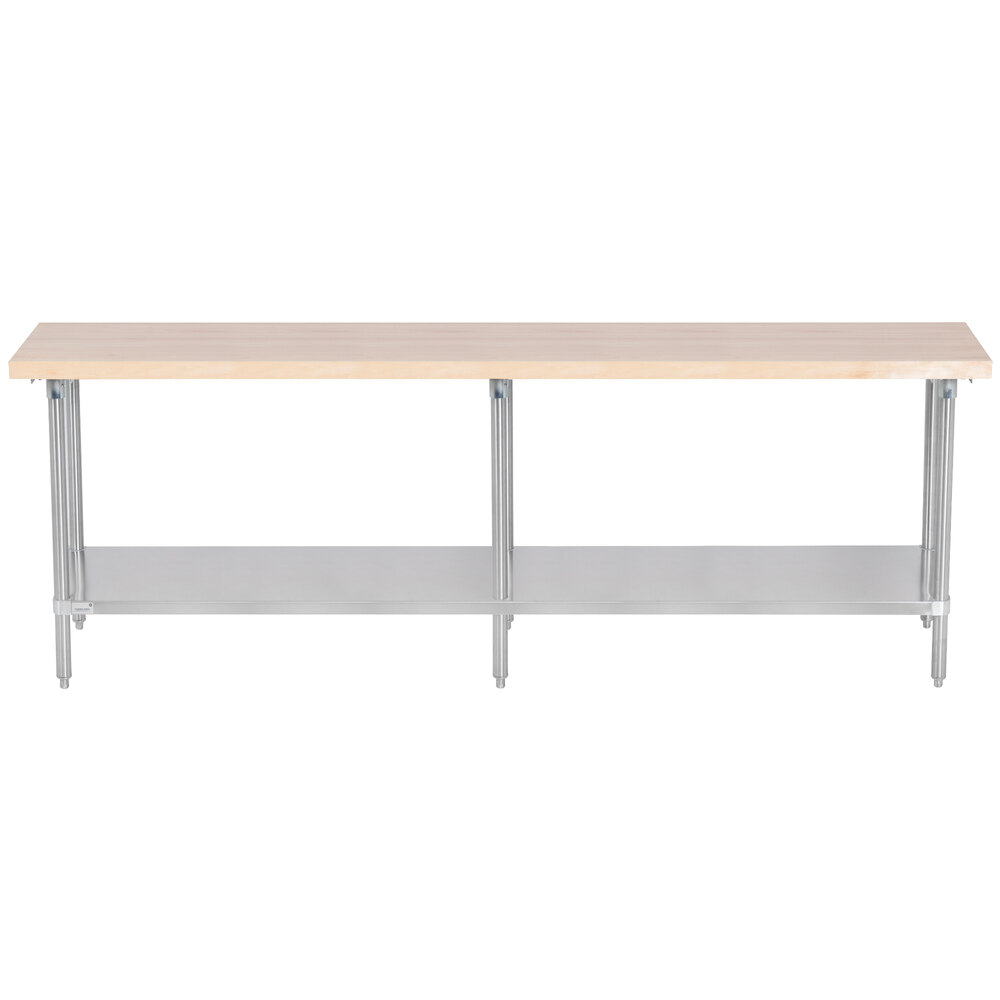 Advance Tabco H2S-248 Wood Top Work Table with Stainless Steel Base and Undershelf - 24" x 96"