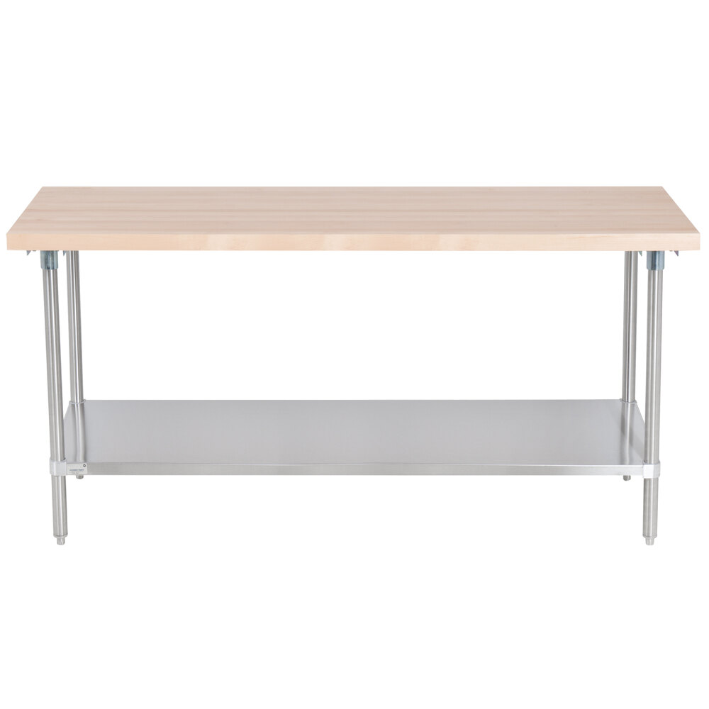 Advance Tabco H2S-366 Wood Top Work Table with Stainless Steel Base and Undershelf - 36" x 72"