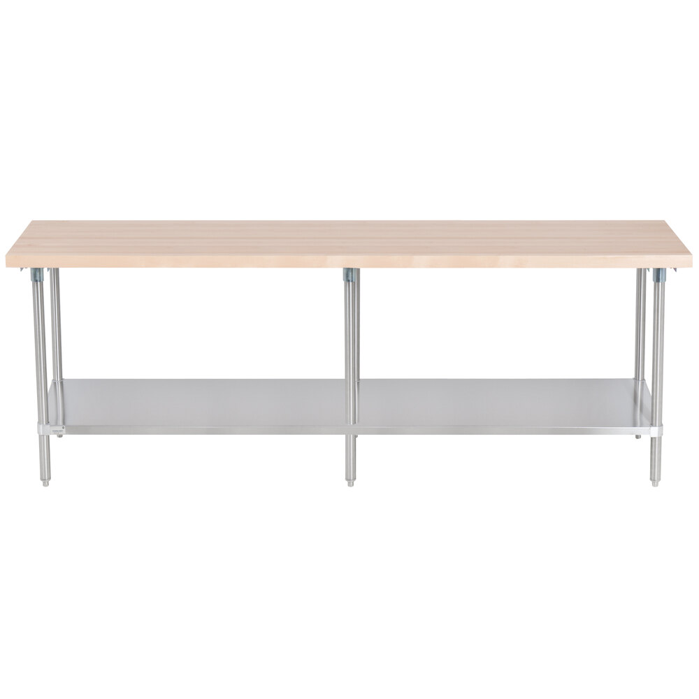 Advance Tabco H2S-308 Wood Top Work Table with Stainless Steel Base and Undershelf - 30" x 96"