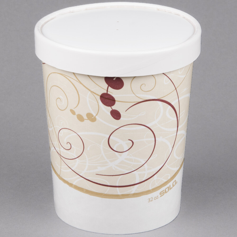 Solo KH32A-J8000 Symphony Print 32 oz. Double Poly-Paper Soup / Hot Food Cup with Vented Paper Lid - 250/Case