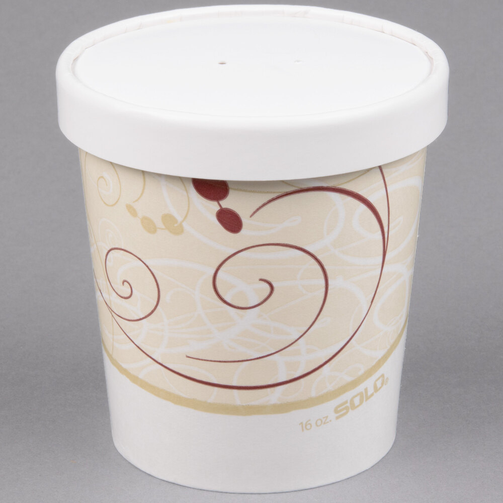 Solo KH16A-J8000 Symphony Print 16 oz. Double Poly-Paper Soup / Hot Food Cup with Vented Paper Lid - 250/Case