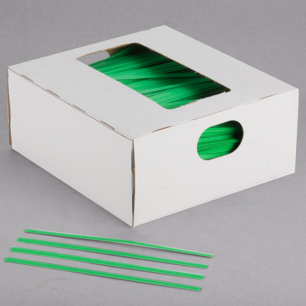 Bedford Industries Inc. 4" Green Laminated Paper Bag Twist Ties - 2,000/Box