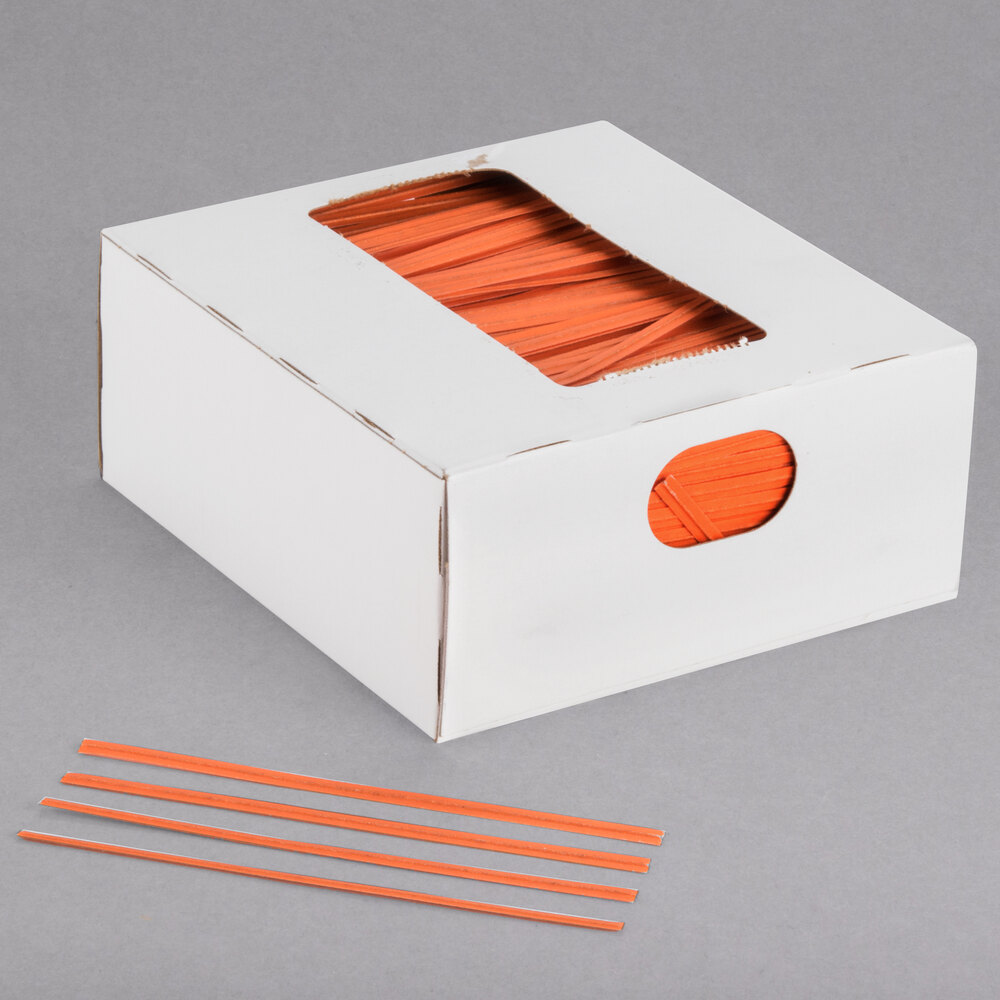 Bedford Industries Inc. 4" Orange Laminated Paper Bag Twist Ties - 2,000/Box