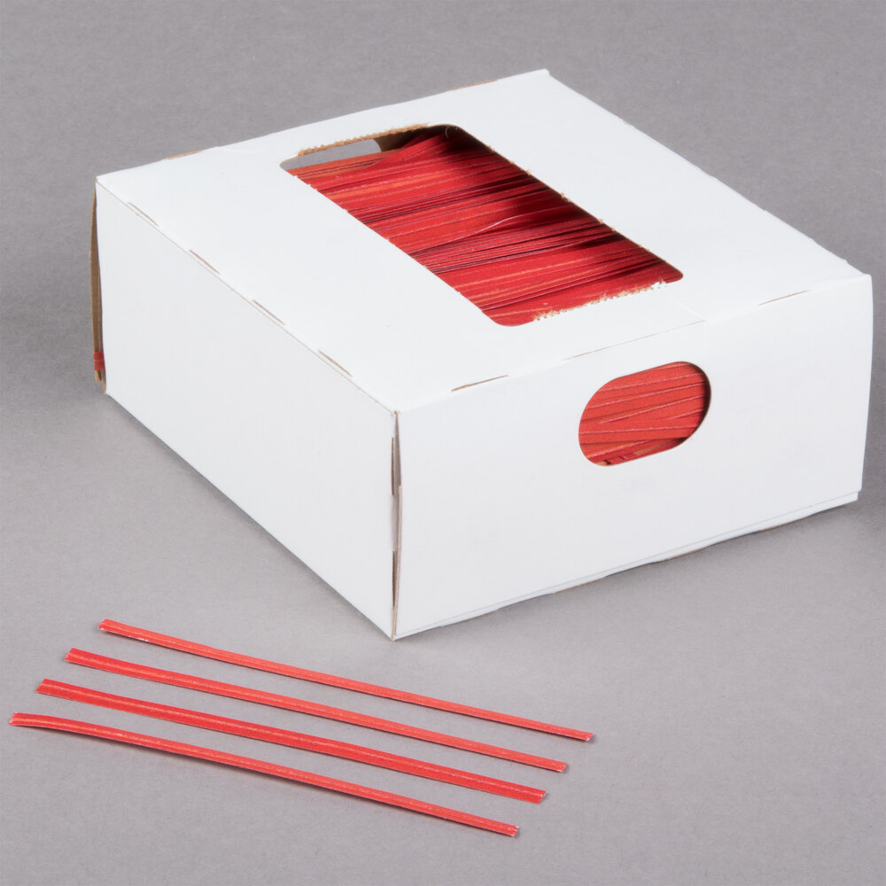 Bedford Industries Inc. 4" Red Laminated Paper Bag Twist Ties - 2,000/Box