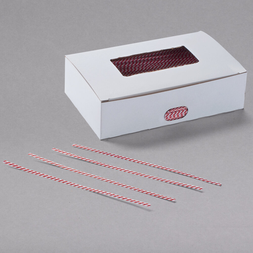 Bedford Industries Inc. 7" Red Striped Laminated Paper Bag Ties - 2,000/Box