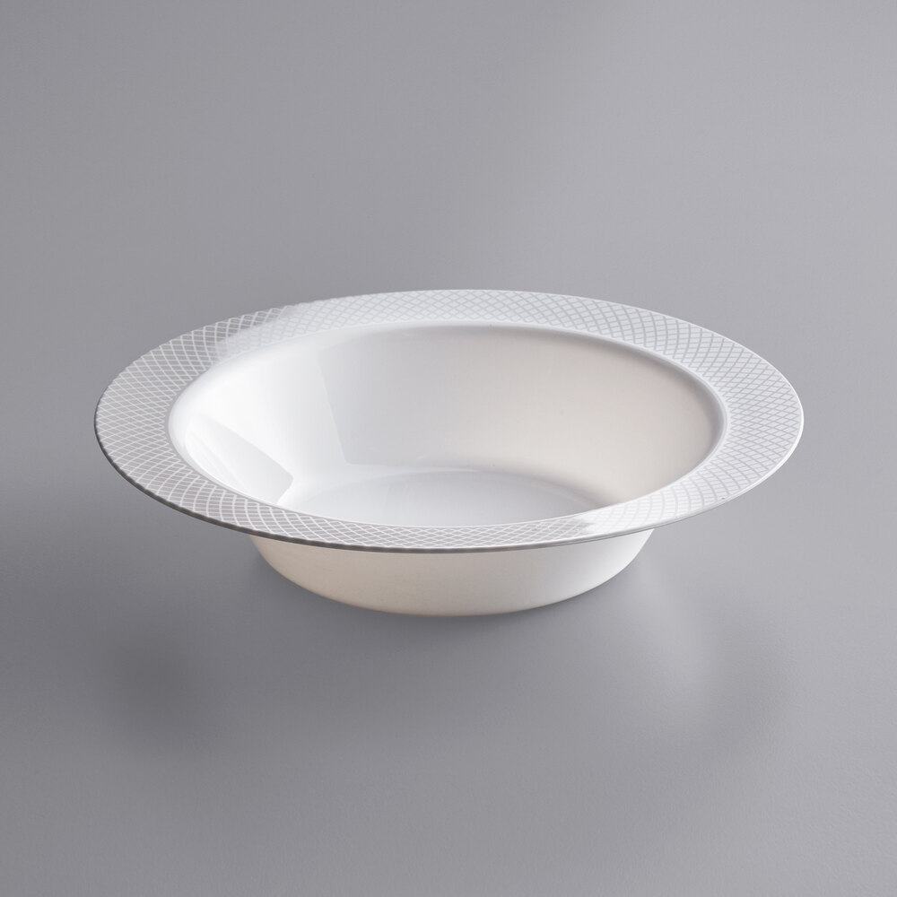 Visions Lattice 12 oz. White Bowl with Silver Lattice Design - 15/Sample
