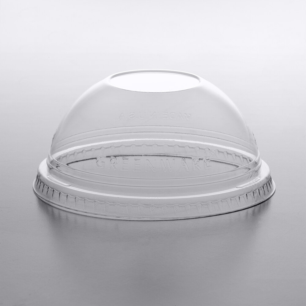 Fabri-Kal DLGC16/24NH Greenware 16 and 24 oz. Compostable Clear Plastic Dome Lid with No Hole - 1,000/Case