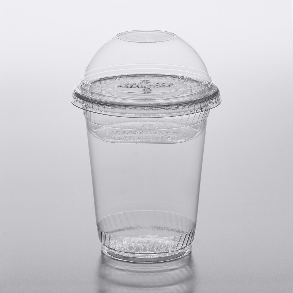 Fabri-Kal Greenware 12 oz. Compostable Clear Plastic Parfait Cup with 4 oz. Insert and Flat and Dome Lids - 100/Pack