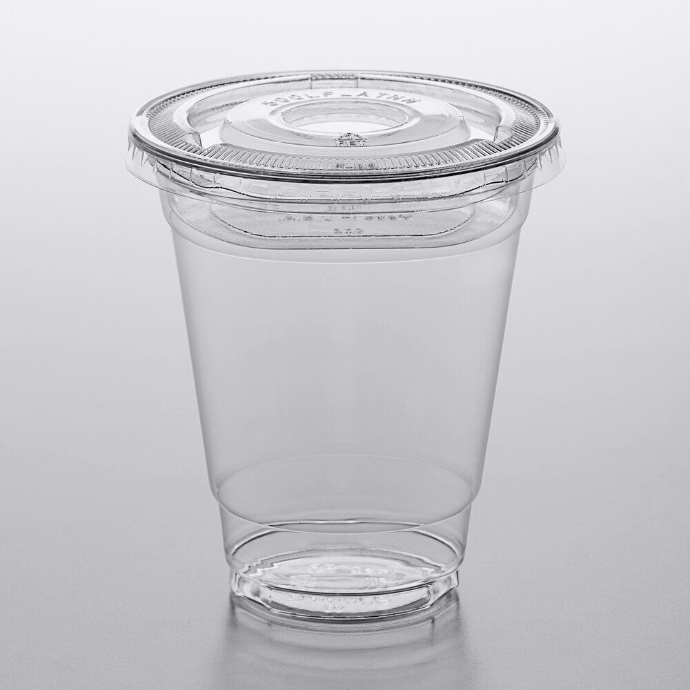 Choice 12 oz. Clear Plastic Cold Cup with 2 oz. Insert and PET Flat Lid with No Hole - 100/Pack