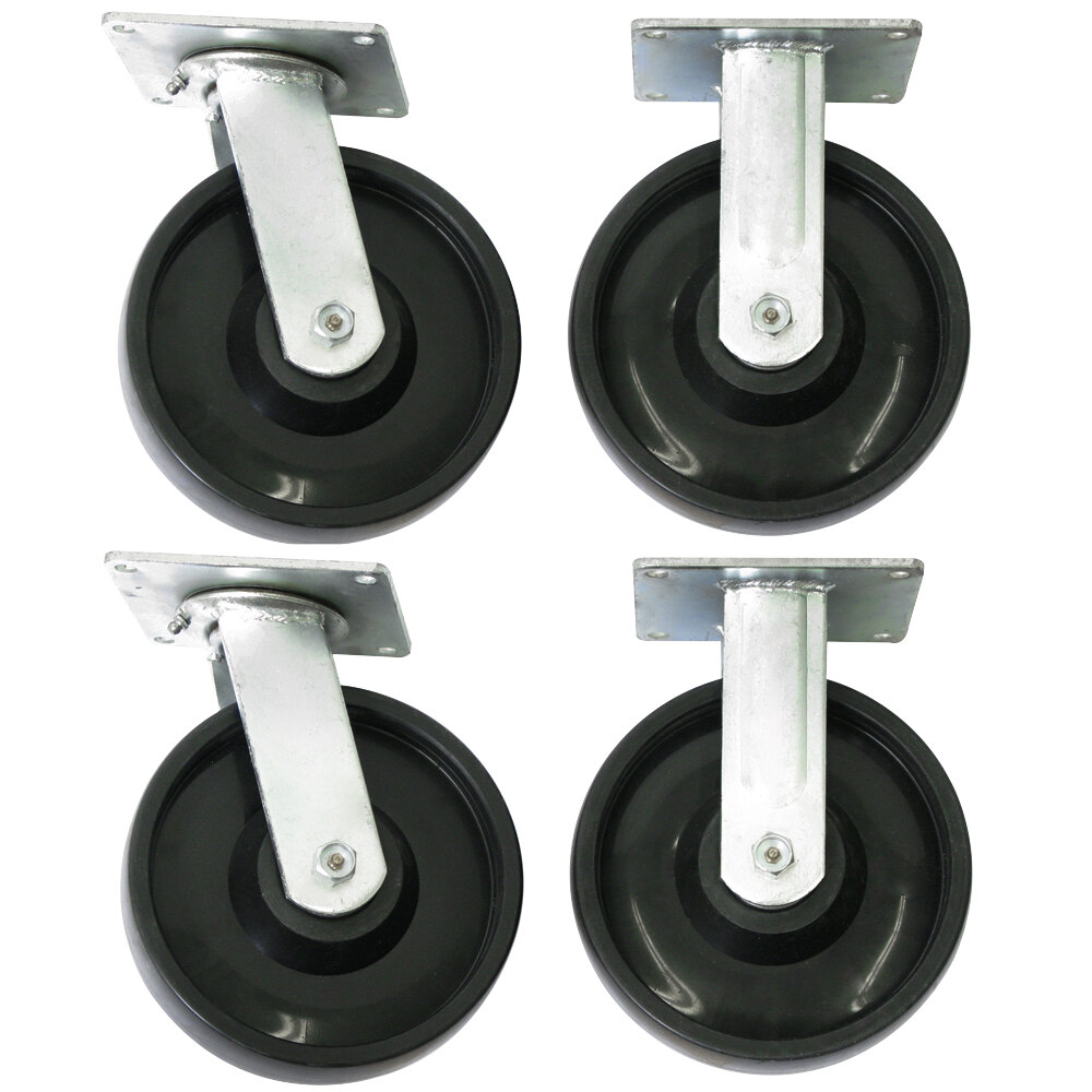 Wesco Industrial Products 2,500 lb. 8" x 2" Polyolefin Swivel and Rigid Caster Set for Platform Truck 272192 - 4/Set
