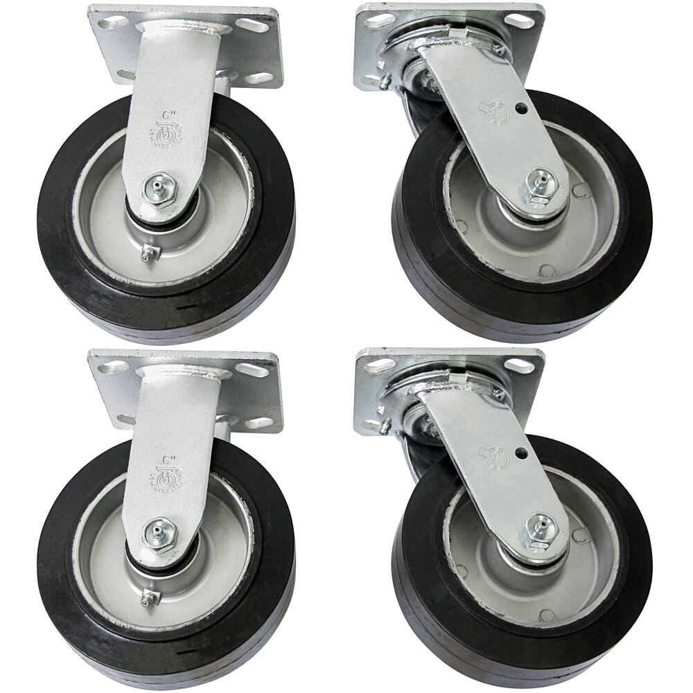 Wesco Industrial Products 2,000 lb. 6" x 2" Moldon Rubber Swivel and Rigid Caster Set for ATP and ASD Series Platform Trucks 250050 - 4/Set