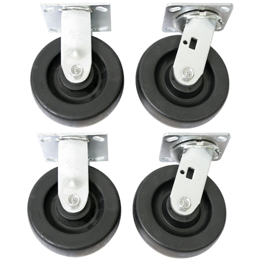 Wesco Industrial Products 2,000 lb. 6" x 2" Polyolefin Swivel and Rigid Caster Set for ATP and ASD Series Platform Trucks 250049 - 4/Set