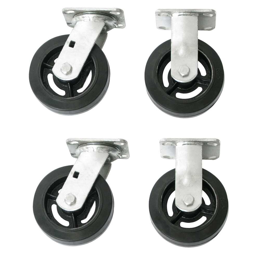 Wesco Industrial Products 1800 lb. 6" x 2" Moldon Rubber on Cast Iron Hub Swivel and Rigid Caster Set for Platform Truck 272202 - 4/Set